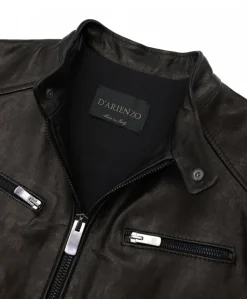 Uomo D'Arienzo Hamilton - Giacca biker in pelle nera vegetale effetto lavato