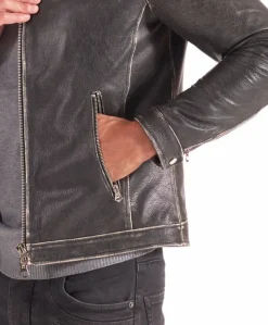 Uomo D'Arienzo Hamilton - Giacca biker in pelle nera vintage effetto invecchiato