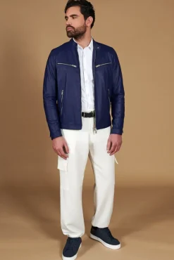Uomo D'Arienzo Hamilton - Giacca in pelle bluette quattro tasche effetto liscio