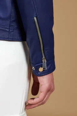 Uomo D'Arienzo Hamilton - Giacca in pelle bluette quattro tasche effetto liscio