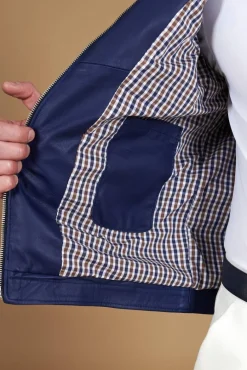 Uomo D'Arienzo Hamilton - Giacca in pelle bluette quattro tasche effetto liscio