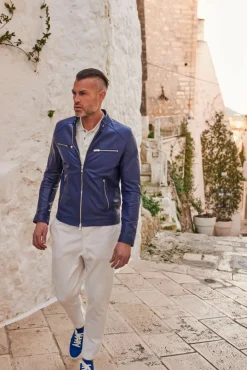 Uomo D'Arienzo Hamilton - Giacca in pelle bluette quattro tasche effetto liscio