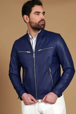 Uomo D'Arienzo Hamilton - Giacca in pelle bluette quattro tasche effetto liscio