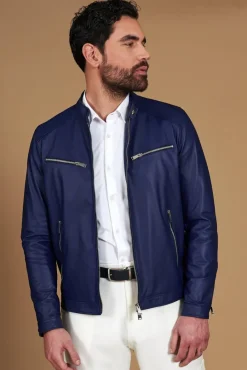 Uomo D'Arienzo Hamilton - Giacca in pelle bluette quattro tasche effetto liscio