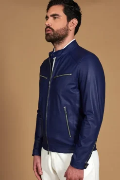 Uomo D'Arienzo Hamilton - Giacca in pelle bluette quattro tasche effetto liscio