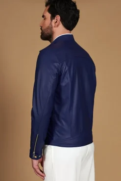 Uomo D'Arienzo Hamilton - Giacca in pelle bluette quattro tasche effetto liscio