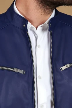 Uomo D'Arienzo Hamilton - Giacca in pelle bluette quattro tasche effetto liscio