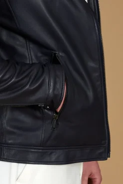 Uomo D'Arienzo Hamilton - Giacca in pelle nappa blu scuro quattro tasche effetto liscio