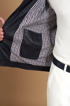 Uomo D'Arienzo Hamilton - Giacca in pelle nappa blu scuro quattro tasche effetto liscio