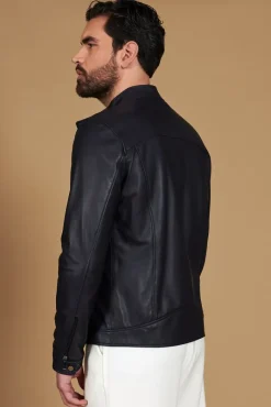 Uomo D'Arienzo Hamilton - Giacca in pelle nappa blu scuro quattro tasche effetto liscio