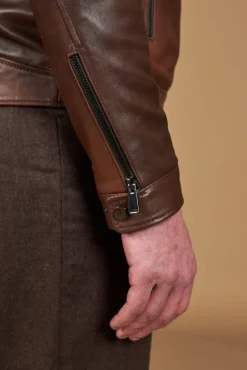 Uomo D'Arienzo Hamilton - Giacca in pelle marrone effetto vintage quattro tasche