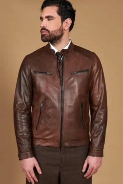 Uomo D'Arienzo Hamilton - Giacca in pelle marrone effetto vintage quattro tasche