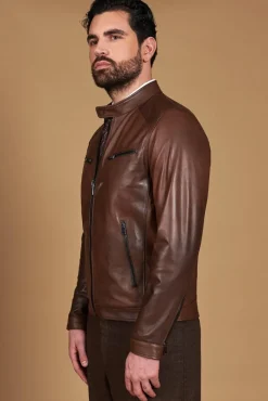 Uomo D'Arienzo Hamilton - Giacca in pelle marrone effetto vintage quattro tasche