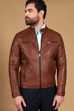 Uomo D'Arienzo Hamilton - Giacca in pelle pull up cuoio effetto vintage