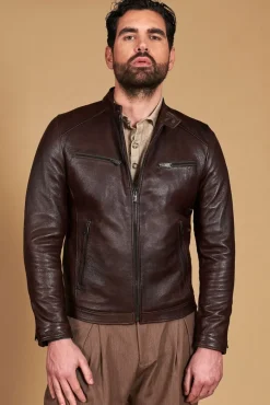 Uomo D'Arienzo Hamilton - Giacca in pelle testa di moro effetto vintage quattro tasche