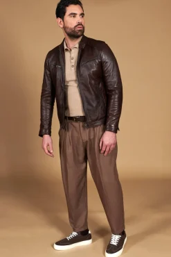 Uomo D'Arienzo Hamilton - Giacca in pelle testa di moro effetto vintage quattro tasche