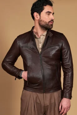 Uomo D'Arienzo Hamilton - Giacca in pelle testa di moro effetto vintage quattro tasche