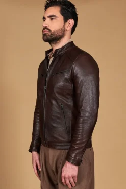 Uomo D'Arienzo Hamilton - Giacca in pelle testa di moro effetto vintage quattro tasche