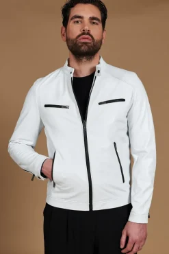 Uomo D'Arienzo Hamilton - Giacca in pelle nappa bianca quattro tasche effetto liscio