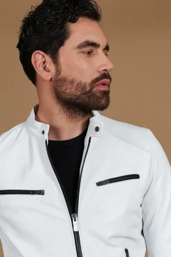 Uomo D'Arienzo Hamilton - Giacca in pelle nappa bianca quattro tasche effetto liscio