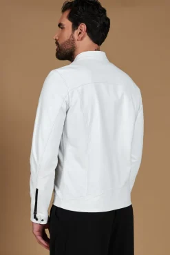 Uomo D'Arienzo Hamilton - Giacca in pelle nappa bianca quattro tasche effetto liscio