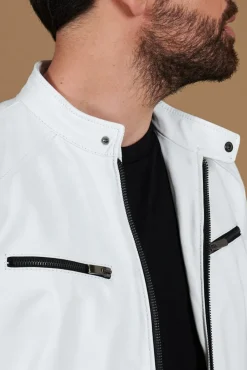 Uomo D'Arienzo Hamilton - Giacca in pelle nappa bianca quattro tasche effetto liscio