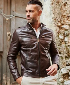 Uomo D'Arienzo Hamilton - Giacca in pelle testa di moro effetto vintage