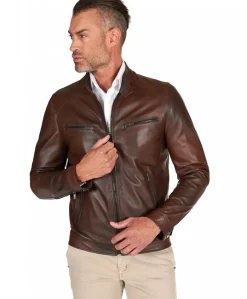 Uomo D'Arienzo Hamilton - Giacca in pelle marrone effetto vintage quattro tasche
