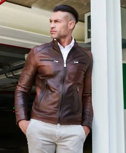 Uomo D'Arienzo Hamilton - Giacca in pelle marrone effetto vintage quattro tasche