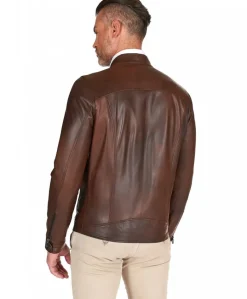 Uomo D'Arienzo Hamilton - Giacca in pelle marrone effetto vintage quattro tasche