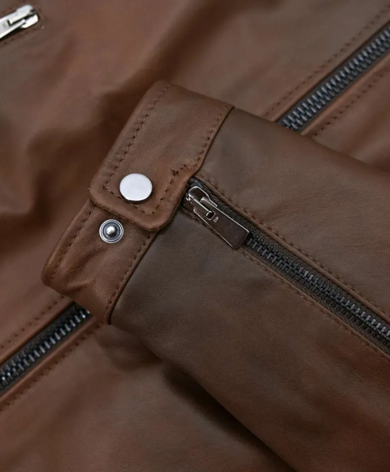 Uomo D'Arienzo Hamilton - Giacca in pelle marrone effetto vintage quattro tasche