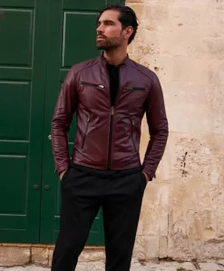 Uomo D'Arienzo Hamilton - Giacca in pelle vegetale colore vinaccio effetto vintage