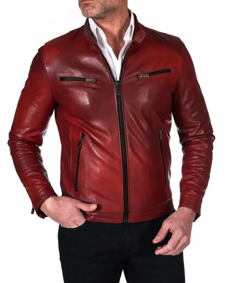 Uomo D'Arienzo Hamilton - Giacca in pelle naturale colore rosso nuvolato quattro tasche