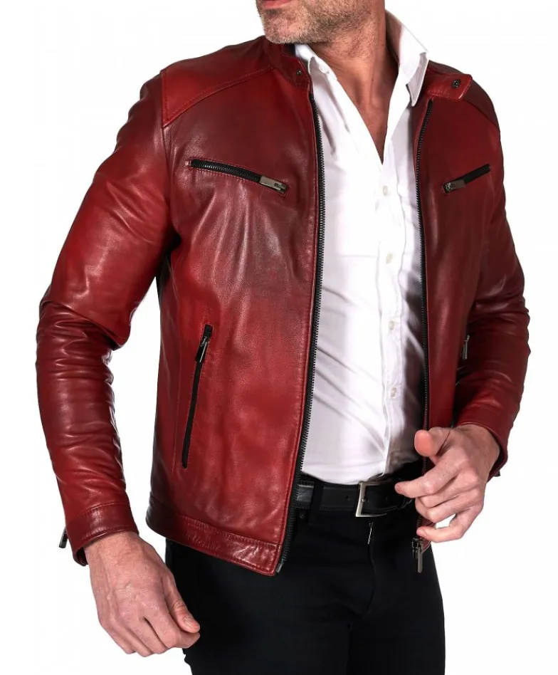 Uomo D'Arienzo Hamilton - Giacca in pelle naturale colore rosso nuvolato quattro tasche