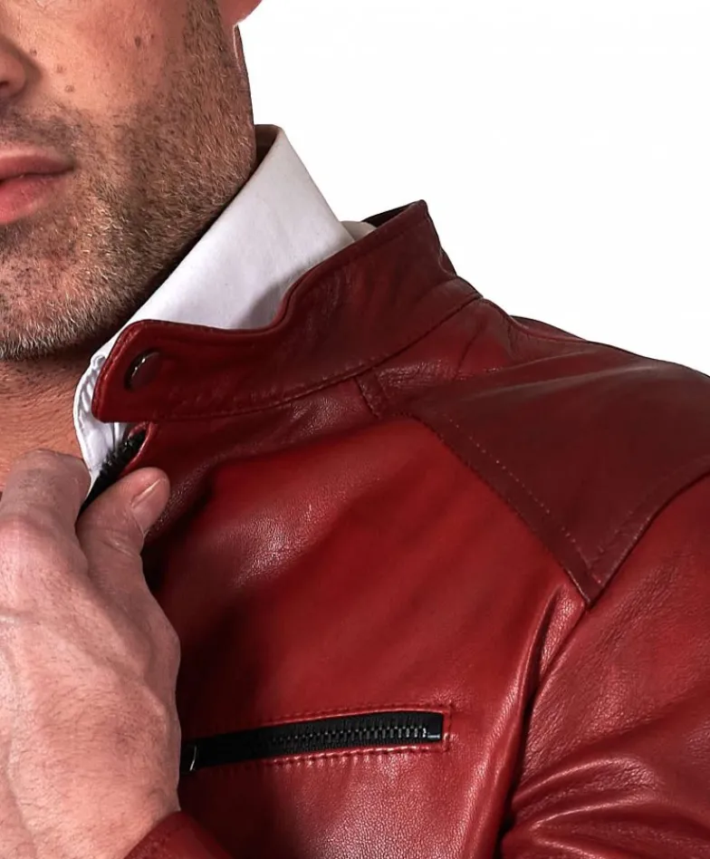 Uomo D'Arienzo Hamilton - Giacca in pelle naturale colore rosso nuvolato quattro tasche