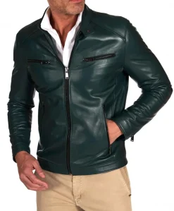 Uomo D'Arienzo Hamilton - Giacca in pelle verde naturale effetto liscio