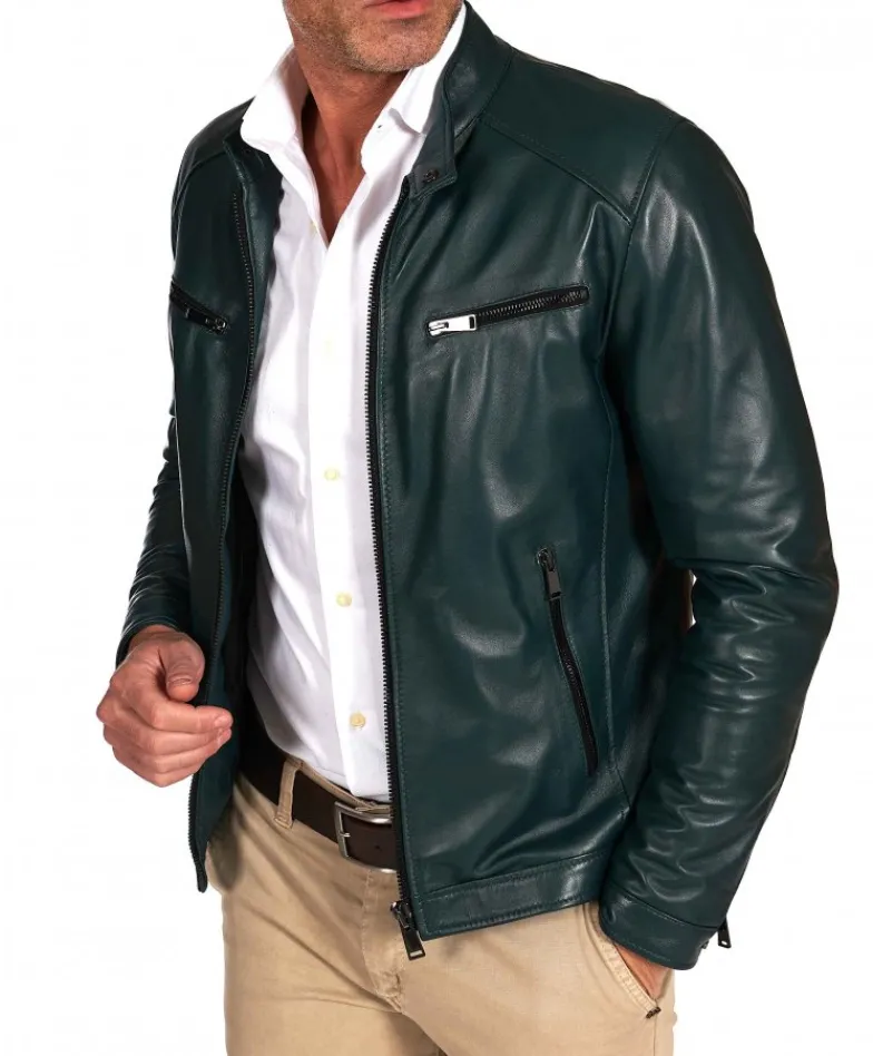 Uomo D'Arienzo Hamilton - Giacca in pelle verde naturale effetto liscio
