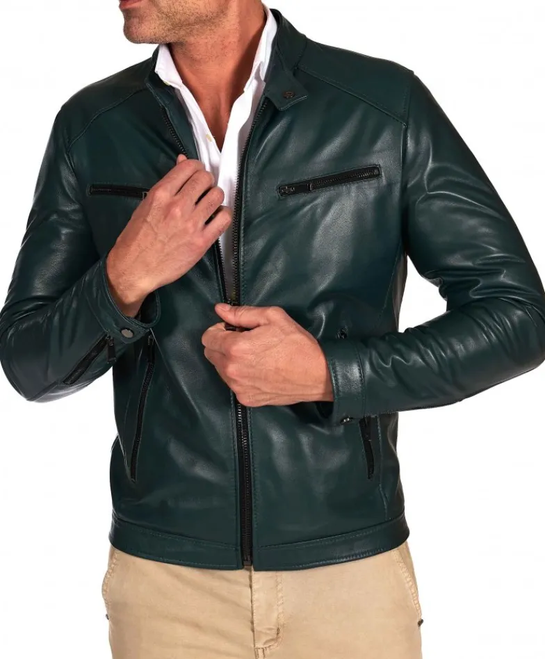 Uomo D'Arienzo Hamilton - Giacca in pelle verde naturale effetto liscio