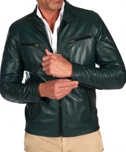 Uomo D'Arienzo Hamilton - Giacca in pelle verde naturale effetto liscio