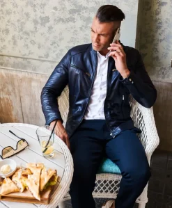 Uomo D'Arienzo Hamilton - Giacca in pelle blu quattro tasche nappa effetto liscio