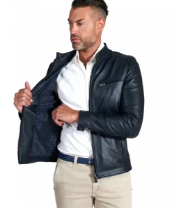 Uomo D'Arienzo Hamilton - Giacca in pelle blu quattro tasche nappa effetto liscio