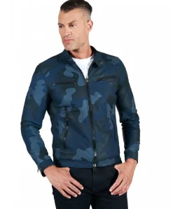 Uomo D'Arienzo Hamilton - Giacca in pelle mimetica blu effetto liscio