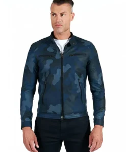Uomo D'Arienzo Hamilton - Giacca in pelle mimetica blu effetto liscio