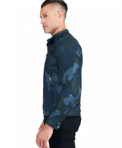 Uomo D'Arienzo Hamilton - Giacca in pelle mimetica blu effetto liscio