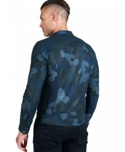 Uomo D'Arienzo Hamilton - Giacca in pelle mimetica blu effetto liscio