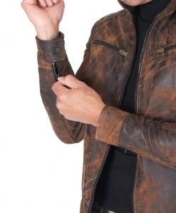 Uomo D'Arienzo Hamilton - Giacca in pelle marrone effetto anticato quattro tasche