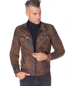 Uomo D'Arienzo Hamilton - Giacca in pelle marrone effetto anticato quattro tasche