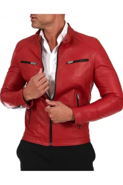 Uomo D'Arienzo Hamilton - Giacca in pelle rossa nappa effetto liscio