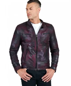 Uomo D'Arienzo Hamilton - Giacca in pelle militare bordeaux effetto liscio