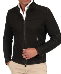 Uomo D'Arienzo Havana - Giacca in pelle nubuck testa di moro con impunture a contrasto